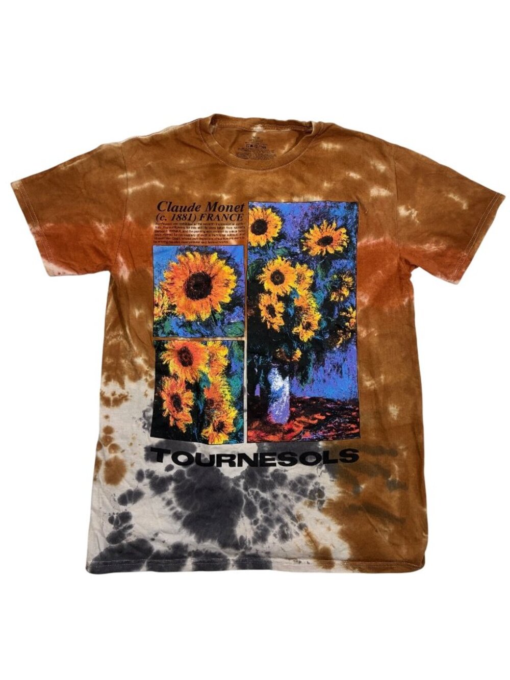 Claude Monet Tie-Dye T-Shirt Tournesols Sunflowers Graphic Brown Multicolor M